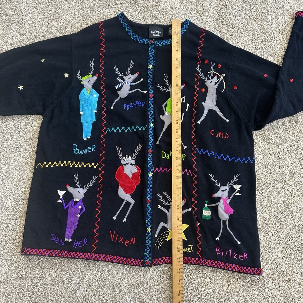 Christina Rotelli Womens 2X XXL Christmas Embelished Sweater Cardigan Reindeer - Picture 4 of 9
